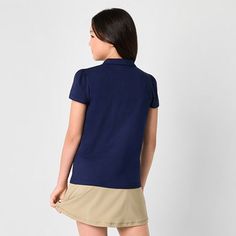 Perfect to complete a school uniform or paired with denim shorts for the weekend, this little and big girl's polo shirt from Thereabouts is a versatile wardrobe essential. It's made from soft cotton-jersey and has a spread collar, gathered shoulders, short sleeves, and a classic three-button placket.Closure Type: Button, Pullover HeadFit: Regular FitNeckline: Collar NeckSleeve Length: Short SleeveSleeve Style: Fitted SleeveApparel Length: 22.75 InchesFiber Content: 60% Cotton, 40% PolyesterFabri Fitted Light Blue Short Sleeve Polo Shirt, Blue Go-dry Short Sleeve Polo Shirt, Blue Breathable Short Sleeve T-shirt, Polo Shirt Girl, Sports Polo Shirt With 4-way Stretch And Short Sleeves, Blue Short Sleeve Polo Shirt With 4-way Stretch, Short Girls, Wardrobe Essentials, Denim Shorts