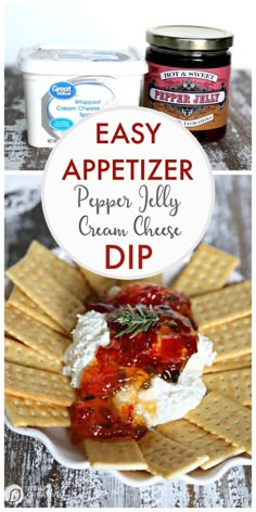 homemade appetizer dip recipe with crackers and cream cheese on the side for dipping