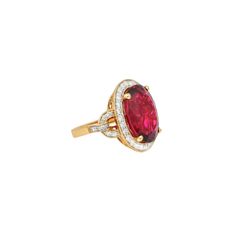 14.95 Carat Oval Shaped Rubelite Ring in 18 Karat Yellow Gold with Diamonds For Sale at 1stDibs | oval shape stone ring design Luxury Oval Ruby Ring, Luxury Ruby Rings With Gemstone Accents, Luxury Red Oval Rings, Luxury Ruby Ring With Diamond Accents, Luxury Red Ruby Ring With Gemstone Accents, Luxury Oval Ruby Ring With Accent Stones, Luxury Yellow Gold Oval Ruby Ring, Luxury Oval Ruby Ring In Yellow Gold, Luxury Oval Yellow Gold Ruby Ring