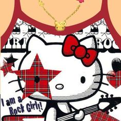 the hello kitty tank top is red and white with a bow on it's neck