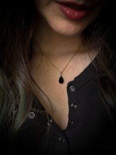 The Astra Necklace showcases a simple yet striking black onyx teardrop, set in gold electroplating. Black onyx Gold electroplating 18" chain Gold Drop Necklace, The Night Sky, Drop Necklace, Earrings Collection, Stainless Steel Chain, Everyday Style, Night Sky, Black Onyx, Jewelry Care