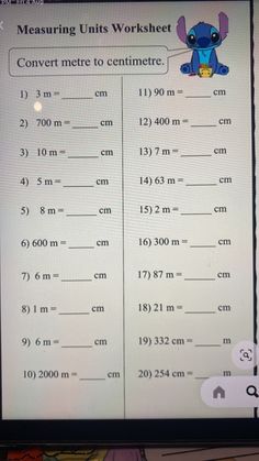 a computer screen showing the measurements and times for worksheets to be written on