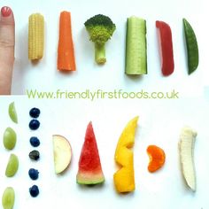 there are different types of fruits and vegetables on this page, including carrots, broccoli, celery, cucumber, corn