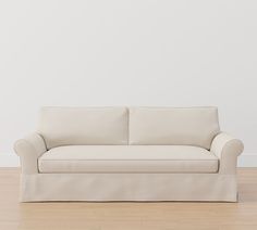 PB Comfort Roll Arm Slipcovered Sofa (68"-103") | Pottery Barn Rectangular Coffee Table, Bench Cushion, Bench Cushions, Slipcovered Sofa, Upholstered Sofa, Rubber Wood, Wood Legs, Great Rooms, Slipcovers