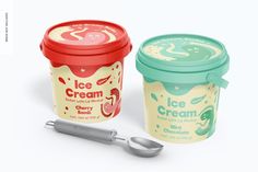 two ice cream containers with spoons next to each other