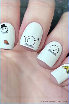 Cool Winter Nail Designs, Snow Man Nails Design, Nail Art Christmas Designs 2024, Fox Nail Art Designs, Snow Man Nail Art, Snowmen Nail Designs, Fun Winter Nail Designs, Easy Nail Art Christmas, Extra Short Nails Ideas