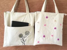 "~~ Flower Art Canvas Bag With Pocket And Mini Flowers Embroidery Canvas Bag With Zipper ~~ >> FLOWER ART CANVAS BAG WITH SMALL  POCKET / ZIPPER. << # Material / Color  :  Canvas Fabric / Off White Color ( Outside )                                     Lace Cotton Fabric / White Color ( Inside ) # Dimensions : Bag Height Height 13\" x Width 12\" ( Inches )                            Strap Height 18\" ( Inches ) # Paint : Fervicryl Acrylic fabric Paint # Features : Front Small Pocket & No.5 Zipper                   >> MINI FLOWERS EMBRIODERY CANVAS BAG WITH ZIPPER. << # Material / Color  :  Canvas Fabric / Off White Color ( Outside )                                      Lace Cotton Fabric / White Color ( Inside ) # Dimensions : Bag Height Height 13\" x Width 12\" ( Inches ) Puffy Paint Designs, Decorated Tote Bags, Painted Canvas Bags, Zipper Flowers, Embroidery Canvas, Simple Hand Embroidery Patterns, Mini Flowers, Embossed Bag, Painted Tote