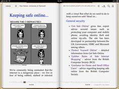 an open book with cartoon images on the page and caption that reads keeping safe online