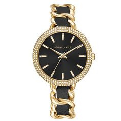 Ever wanted to know what it was like to be a Kardashian? Now is your chance! Luxury and elegance become one in this Kendall + Kylie Lds Black Dial Gold Black Ribbon Watch. With it's chic and modern adaption of a timeless staple in watch design, it features an extravegant gold bezel to surely help turn some heads and bring to life any outfit or style. The black dial and gold band with black ribbon laced through perfectly match the shine of the crystal, truly making you feel like you are on top of Black Party Watches, Trendy Black Party Watches, Black Watch Women's, Watch Women's, Analog Watch, Kendall Kylie, Kendall + Kylie, Gold Case, Black Ribbon