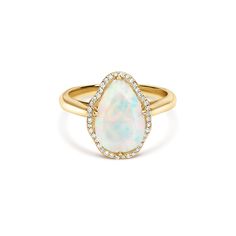 Glow Ring. 18K yellow gold (750/1000), with a 2.18 carat pear-cut Ethiopian opal and 0.1 carats of round brilliant-cut diamonds. Teardrop Yellow Gold Opal Ring For Wedding, Yellow Gold Teardrop Opal Ring For Wedding, Elegant Teardrop Opal Ring, Elegant Ethiopian Opal Ring, Pear-shaped Yellow Gold Opal Ring, Yellow Gold Pear-shaped Opal Ring, Elegant Pear-shaped Opal Ring, Elegant Yellow Gold Pear-shaped Opal Ring, Ethiopian Opal Round Ring Fine Jewelry