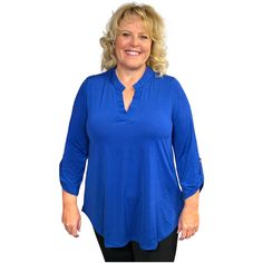 This stunning top is a beautiful mix of colors that will capture your friends' attention! It's comfortable to wear and flatters your figure. You can dress it up or down and pair it with jeans, leggings, capris, skirts, or slacks. Plus, it's perfectly tailored to fit you.*3/4" Sleeves with button accent*Travel friendlyMachine washable, hang to dry*95% Poly 5% SpandexNancy is wearing the Royal Basic pant. Click here to view Nancy is wearing a size "M" in this tunic.S (8-10), M (12-14), L (16-18), Mix Of Colors, Red Hat Society, Stunning Tops, Jeans Leggings, Fashion Top, Red Hats, Royal Blue, Top Styles, Color Mixing