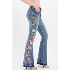 Take Your Look To The Next Level With These Dreamy Embroidered Flare Jeans! Featuring Intricate Floral Embroidered Patchwork Over A Classic Vintage 70's Bell Bottom Construction. High Waisted Fit. Bold, Flared Ankles. Medium Wash, Blue Denim. Zipper Closure. Get Ready To Bathe In Compliments With These Charming Floral Embroidered Bell Bottoms! 100% New! Material: 97% Cotton, 3% Spandex Measurements: Please Check Measurements In Photos Xs = 0/2 S = 4/6 M = 8/10 L = 12 Xl = 14 Xxl = 16 Style: Bohe Embroidered Mid-rise Flare Jeans For Fall, Mid-rise Embroidered Flare Jeans For Fall, Embroidered Denim Flare Jeans For Fall, Fall Embroidered Denim Flare Jeans, Medium Wash Bottoms With Floral Embroidery For Fall, Embroidered Denim Blue Bottoms For Spring, Spring Embroidered Denim Blue Bottoms, Mid-rise Fitted Embroidered Flare Jeans, Fitted Mid-rise Embroidered Flare Jeans