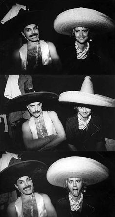 black and white photograph of people wearing sombreros