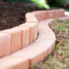 a close up of a brick walkway in the grass