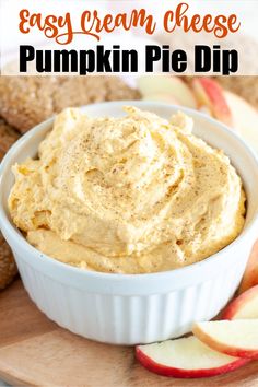 an easy cream cheese pumpkin pie dip in a white bowl