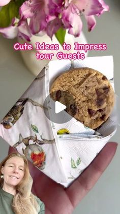 a woman holding a piece of cake in her hand with the caption cute ideas to impress tour guests