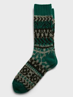 A soft sock in a breathable wool-blend with rib-knit openings and angled toe seams for a better, more comfortable fit.  Fits men's shoe sizes 8-12. Wool Socks Men, Casual Mid-calf Socks For Stocking Stuffer, Casual Warm Socks, Warm Knit Comfortable Socks, Comfortable Warm Knit Socks, Warm Comfortable Socks For Cold Weather, Comfortable Warm Socks For Cold Weather, Casual Winter Socks For Stocking Stuffers, Green Winter Socks