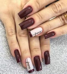 Maroon Nails, French Manicure Nails, Glitter Gel Nails, Pretty Nail Art Designs, Pretty Acrylic Nails, Nail Polishes