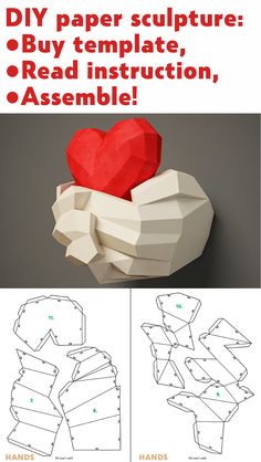 the instructions for how to make an origami heart box with paper and glue