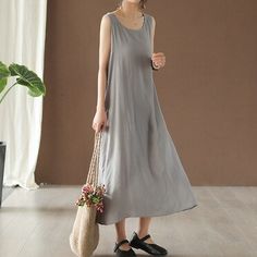 One Size: length 120cm, bust 108cm, shoulder 34cm, cuff 48cm.Notes:Error within 3cm due to manual measurement(Unit: cm, 1 inch = 2.54 cm, 1 cm = 0.39 inch) Soft Vest, New O, Sleeveless Dresses, Gray Dress, Vest Dress, 1 Inch, Solid Color, Cuff, Grey