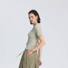 Women's Slim Fit Short Sleeve Mock Neck T-Shirt - A New Day™ Sage Green High Neck Top For Summer, High Neck Green Top For Summer, Spring Knit Top With Short Sleeves, Summer Casual Fitted Mock Neck Top, Casual High Neck Knit Top For Summer, Casual Mock Neck Top With Short Sleeves For Spring, Casual High Neck T-shirt For Spring, Casual Spring Mock Neck Top With Short Sleeves, Textured Knit Short Sleeve Tops