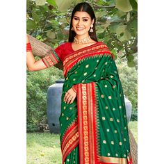 Green colored saree is made from paithani banarasi silk fabric which is highlighted with beautiful weaving and tassels border as shown. comes along unstitched paithani banarasi silk blouse piece which you can customise as per your design/style. Occasion - You can wear this saree for festivals, functions and ideal for any fashionista. Note:- the actual product may differ slightly in color and design from the one illustrated in the images when compared with computer or mobile screen. Green Traditional Wear With Border For Eid, Paithani Silk Traditional Wear With Border, Paithani Silk Traditional Wear With Border For Ceremonies, Traditional Wear With Border For Festivals, Green Paithani Silk Traditional Wear With Zari Weaving, Green Traditional Wear With Zari Weaving In Paithani Silk, Traditional Paithani Silk Saree With Pallu, Paithani Silk Traditional Wear With Border For Puja, Banarasi Silk Traditional Wear With Border For Navratri