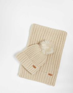 Premium brands by Barbour This + hot cocoa Scarf and hat set Bobble hat Turn-up brim Stretch style Rectangle scarf Ribbed trims Logo tab Comes in a gift box Beanie Scarf, Scarf And Hat, Bobble Hat, Formal Dress Shops, Bobble Hats, Jane Dress, Dress Rental, Wide Jeans, Scarf Gift