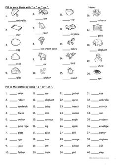 the worksheet is filled with words and pictures to help students understand what they are doing