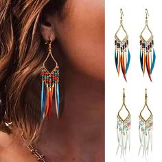 PRICES MAY VARY. Bohemian feather earrings,so charming and elegant. 2 pair of pack ,dofferent color to match your different style. perfect gift f for you and your sister,mom and other friends. Colorful bohemian earrings are suitable for various important occasions, such as parties, travel photos, dates, holiday gifts, daily dressing, and item sharing. Order it ! Boho,hippie and gypsy style earrings,show your style and beaty. Teen Girl Jewelry, Bohemian Colors, Colorful Feathers, Bohemian Earrings, Feather Earrings, Girls Jewelry, Tassel Earrings, Earrings Set, Beaded Earrings