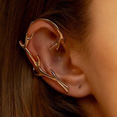 Unique Antler Ear Wrap For Right Ear Copper Coated With Protective Sealant For Long Lasting Wear Elf Ear Cuff, Ear Climber, Fake Piercing, Ear Earrings, Silver Ear Cuff, Ear Climbers, Ear Cuff Earings, Ear Cuffs, Cartilage Earrings