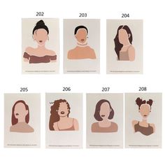 an image of women with different hair types in the same line and numbers on each side