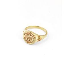 18K 14K 9K Personalized Flower Signet ring, Floral wreath signet ring, Solid gold signet pinky ring, Vintage art nouveau chevalier ring Signet Pinky Ring, Types Of Gold, Gold Designs, Gold Signet Ring, Local Jewelry, Pinky Ring, Etsy Jewelry, Ring Vintage, Signet Ring