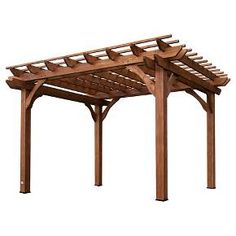 a wooden pergola on a white background