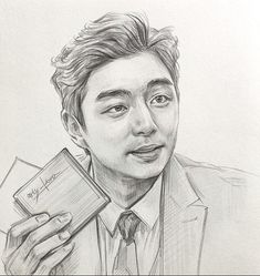 a pencil drawing of a man holding a book