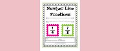 the number line fractions worksheet is shown in pink and green with numbers on it