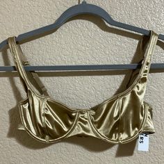 Out From Under For Uo. 95% Polyester, 5% Spandex. Silky, Shiny Fabric. A Sexy, Elegant, Neutral Color Called Champagne On Original Sale Post. Tag Says “Beige”. Lace Trim Detail. Obx Wardrobe, Brown Lace Bra, Vintage Silk Bra, Beige Lace Stretch Bra, Sequin Bra Top, Luxury Balconette Bra-friendly Intimates, Beige Lace Underwire Bra, Halter Bra Top, Strappy Bra