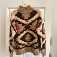 Banana Republic's Sierra Geometric Sweater: A Story Of Adventurous Spirits Retold With An Oversized Geometric Sweater, This Incredibly Soft Statement Silhouette Is Modeled After A Vintage Piece. Worn Once. Perfect Condition! Geometric Sweater, Banana Republic Sweater, Tan Brown, Banana Republic, Sweaters For Women, Turtle Neck, Women Shopping, Clothes