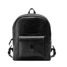 Luxury styling meets convenient everyday functionality with our leather croco backpack that features impressive craftsmanship and luxurious materials that are made to last.  With its large central compartment that features a durable denim lining and enough space to effortlessly fit your laptop, iPad, water bottle, and countless other everyday essentials, this backpack is a dream for commuting, traveling, heading to class, and virtually any other occasion. So much more than just eye-catching, this backpack provides incredible comfort thanks to a padded back panel that offers extra cushion and support making it perfect for extended wear. Whether you're hitting the trails or heading into the office, this handsome backpack will ensure you do so in style without sacrificing on function! FEATURE Luxury Leather Backpack For Office, Luxury Backpack With Textured Leather For Daily Use, Luxury Textured Leather Business Backpack, Modern Black Backpack For Business Trips, Modern Black Business Backpack, Black Leather Backpack For Business Trips, Modern Black Leather Backpack, Modern Black Leather Office Backpack, Elegant Black Office Backpack