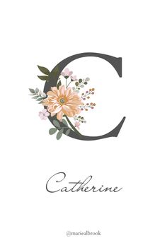 the letter c with flowers and leaves on it is shown in this font that says,