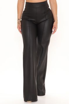 Available In Black And Cream. High Waist High Rise Pintuck On Front Faux Leather Hidden Back Zipper 35" Inseam 93% Polyester 7% Spandex Imported | Victoria High Waisted Dress Pants Faux Leather in Black size Medium by Fashion Nova