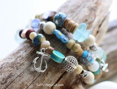 Woman's Beachy Boho Charm Bracelet, Woman's Beachy Birthday Gift, Anchor Ocean Charm Bracelet Beaded, Woman Beach Themed Birthday Gift Idea, Adjustable Coastal Beaded Bracelets For Gift, Adjustable Coastal Beaded Bracelets As Gift, Adjustable Coastal Style Beaded Bracelets As Gift, Coastal Adjustable Beaded Bracelet As Gift, Beach Themed Birthday, Beachy Birthday, Boho Charm Bracelet, Beachy Bracelets, Anchor Charm