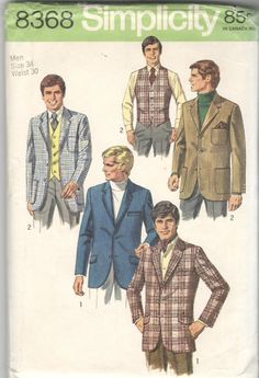 Simplicité 8368 1960s Veste homme et veste en forme Modèle | Etsy 60s Men, Blithe Spirit, Vest Sewing Pattern, Sewing Vintage, Blazer Pattern, Vintage Man, Vintage Mens Fashion, Jacket Vest