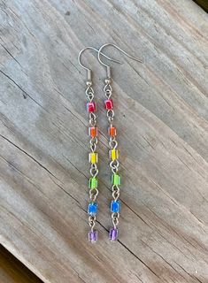 Rainbow Nickel-free Earrings For Gifts, Nickel-free Rainbow Earrings For Gift, Nickel-free Rainbow Earrings Gift, Rainbow Metal Earrings With Ear Wire, Rainbow Metal Earrings, Multicolor Metal Dangle Crystal Earrings, Rainbow Crystal Drop Earrings For Gift, Colorful Nickel-free Dangle Beaded Earrings, Nickel-free Colorful Dangle Beaded Earrings