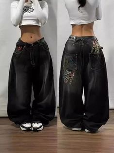 Hiphop Outfits Women, Baggy Jeans Women, Camouflage Jeans, Fall Outfits Y2k, Fashion Oversized, Retro Jeans, High Waist Wide Leg Pants, Women Streetwear, Jeans Y2k