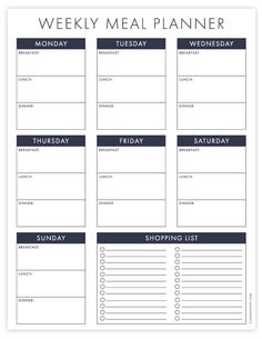 the printable meal planner is shown in black and white