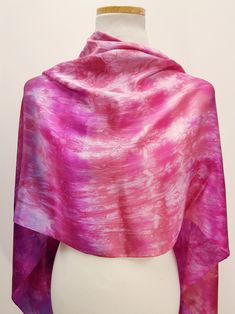 Hand dyed Silk Satin scarf / Blue  Pink Purple Colors  Slight crinkle and unexpected color could be left on the scarf. It is a part of Hand dye result. * Please understand color may look slightly vary from different monitor! Hand wash in cool water, drip dry, Iron in medium temperature.  Please expect some color in the wash water the first few times you wash it. Postage... We try to dispatch your order within 72 hours. All items are sent via Korean small package postal service.  It does not prov Hand Dyed Purple Silk Scarves, Pink One-size Silk Shawl Scarf, Pink Hand-dyed Scarf, Hand Dyed Silk Scarf For Summer, Summer Hand Dyed Tie Dye Scarves, Hand Dyed Silk Scarves For Summer, Hand-dyed Silk Scarves For Summer, Summer Hand-dyed Tie-dye Scarves, Water Drip