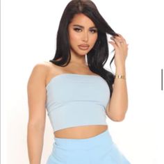 Baby Blue Stretchy Cropped Tube Top From Fashion Nova Size Large Never Worn. Spring Blue Tube Top For Night Out, Blue Tube Top For Spring Night Out, Blue Tube Top For Night Out In Spring, Trendy Blue Tube Top For Night Out, Blue Fitted Casual Tube Top, Casual Blue Tube Top For Party, Casual Fitted Blue Tube Top, Casual Blue Fitted Tube Top, Light Blue Casual Tube Top For Spring