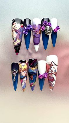 Almond x 1.75” Sailor Moon Hair, Sailor Moon Fashion, Moon Hair, Anime Nails, Purple Cat, Large Crystal, Hair Bun, Large Crystals, Sparkling Crystal