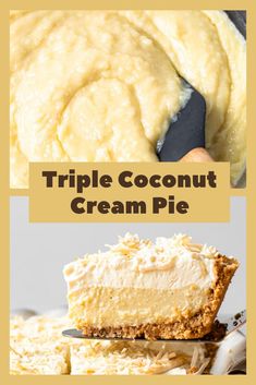 Triple Coconut Cream Pie Coconut Cream Pie With Vanilla Wafer Crust, Desserts With Coconut, Coconut Cream Pudding, Triple Coconut Cream Pie, Pie Coconut, Best Coconut Cream Pie, Coconut Cream Recipes, Cream Pie Filling