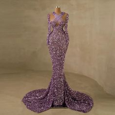 Luxury Sequined Crystal Evening Dresses Glitter Beading Mermaid Sequin Dress Prom, Evening Gowns Red, Gowns Red Carpet, Dresses Glitter, Purple Sequin Dress, Ankara Dress Designs, Mermaid Gown Prom, Runway Gowns, Fashion Purple